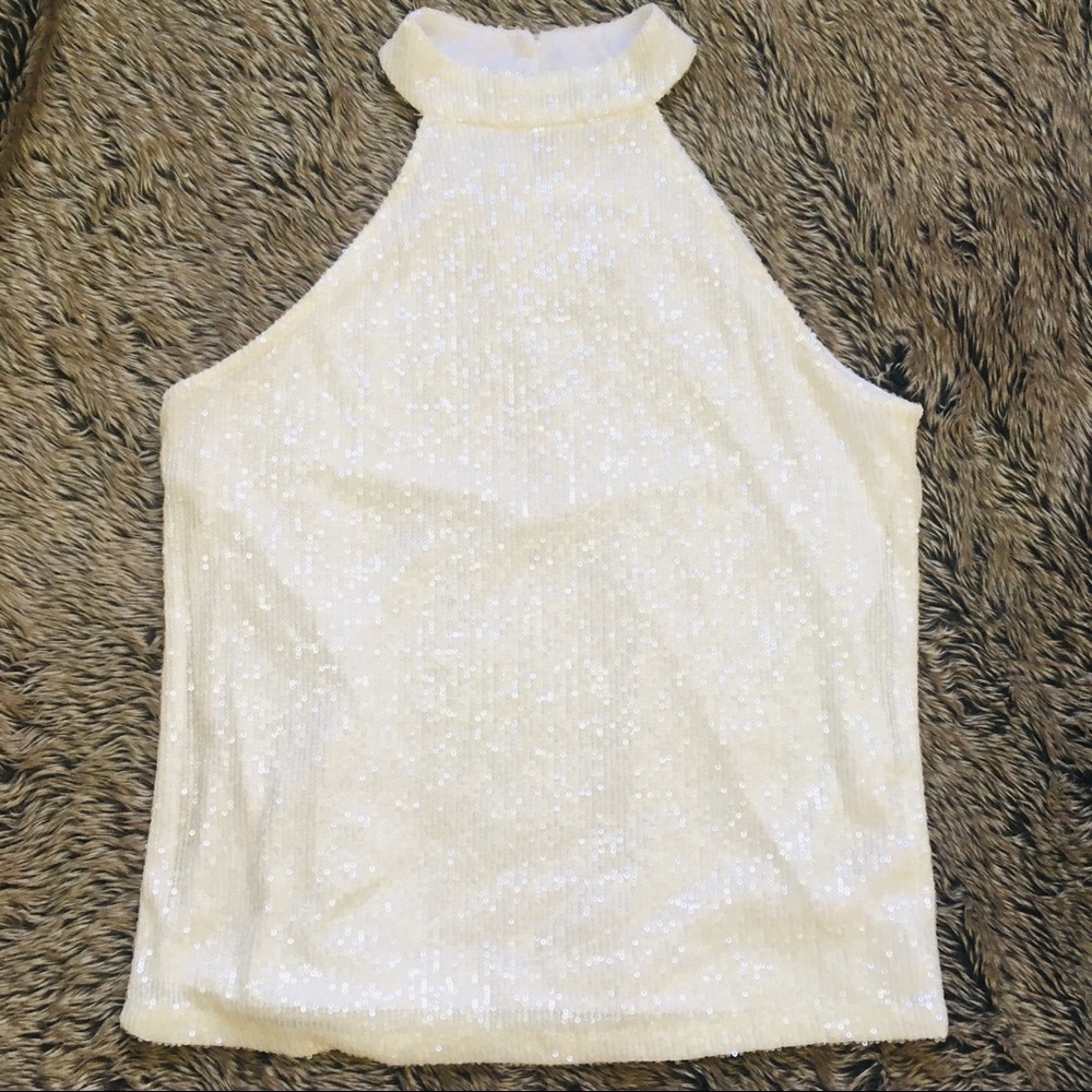 Cable & Gauge cream color sequin sleeveless halter top size medium - Picture 2 of 8